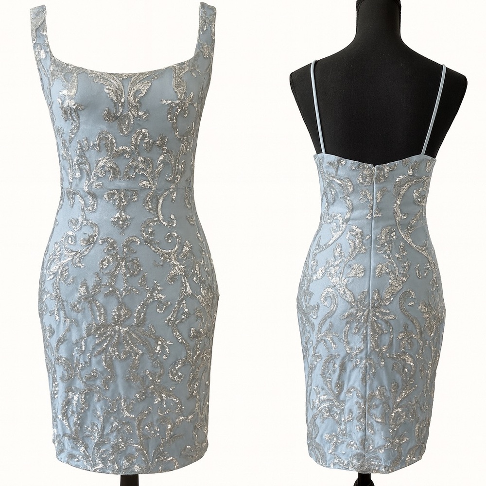 Elegant Blue and Silver Embellished Dress